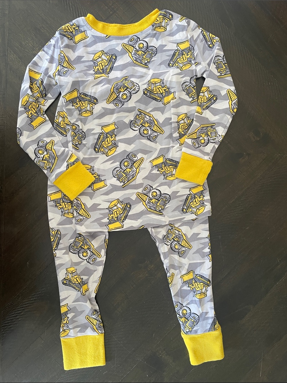 Yellow Construction Truck Print Kids Pajama Set